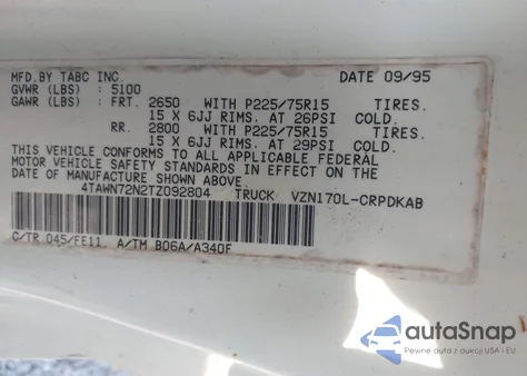 1996 Toyota Tacoma Xtracab из США, поврежденный, VIN 4TAWN72N2TZ092804